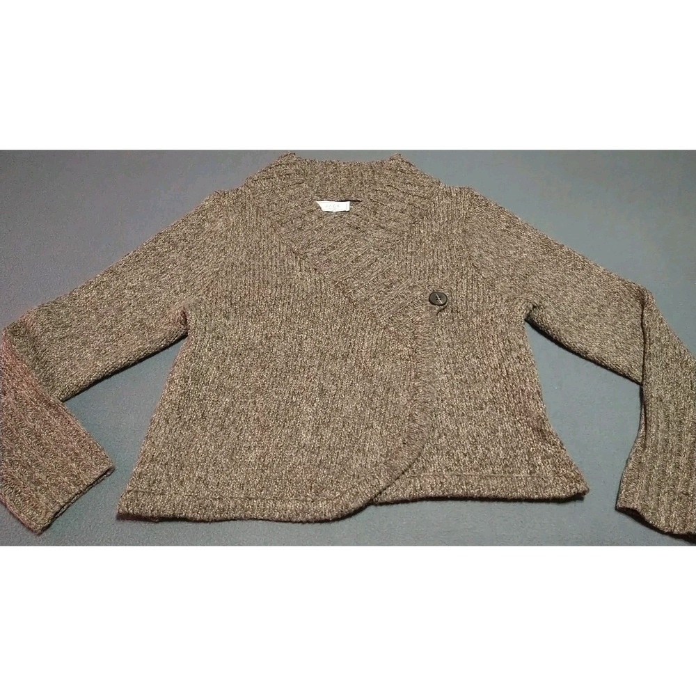 Sage The Label Crop Wrap Around Sweater Ladies‎ M Brown Knit Cottage Grandma